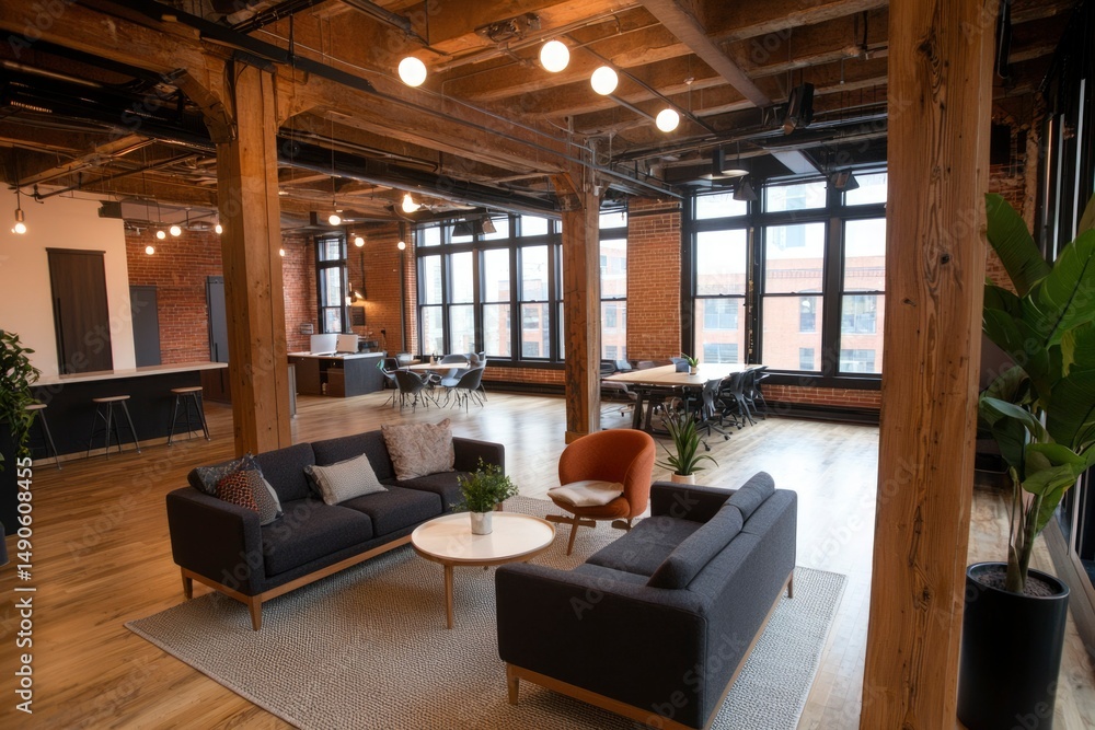 Modern open office space with large windows Modern open office space with large windows