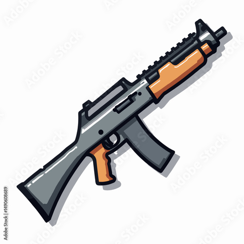 d illustration of modern assault rifle with orange accents