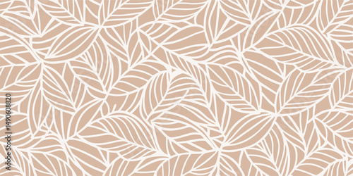Beige and White Abstract Leaf Pattern Seamless Texture