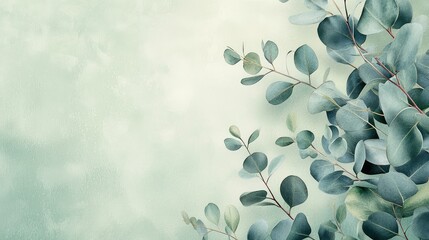 soft, watercolor illustration of eucalyptus branches resting on a light green background.