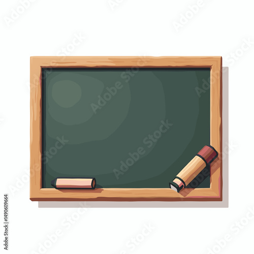 chalkboard with chalk and pencil, wooden frame, green board, educational tools, classroom accessories