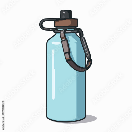 blue water bottle with brown cap and handle