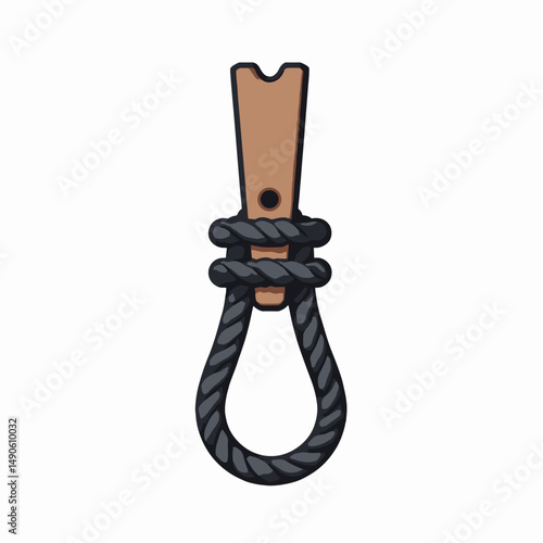 stock rope hook with brown wooden handle  black rope  vector illustration