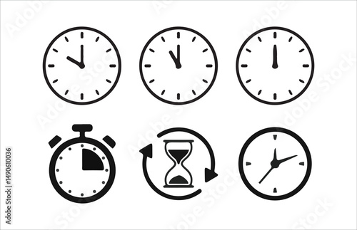 Time and Clock line icon set. Included Clock, Stopwatch, Victor illustrations  Eps 10.