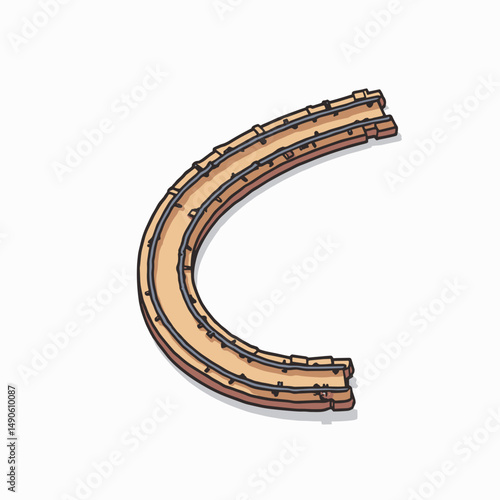 wooden curved railing with metal tracks  brown and silver