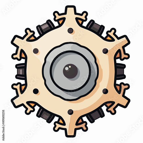 d illustration of gear with metal bolts and screws