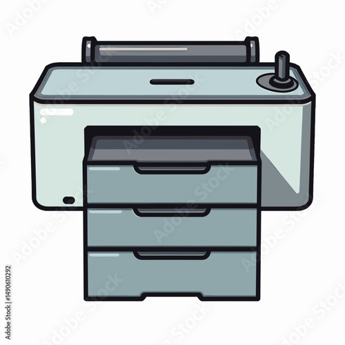 modern printer with gray cabinet and black ink cartridge