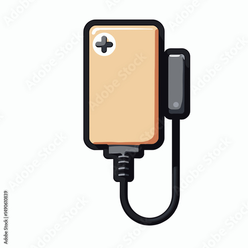 cartoon battery charging icon with plus sign