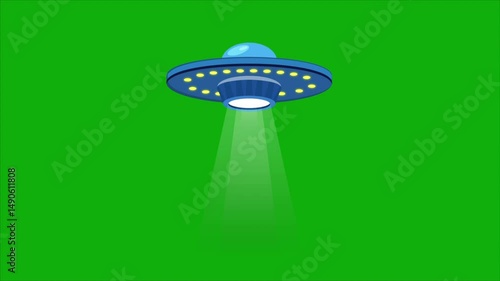 Cartoon UFO spaceship animation on a green screen background