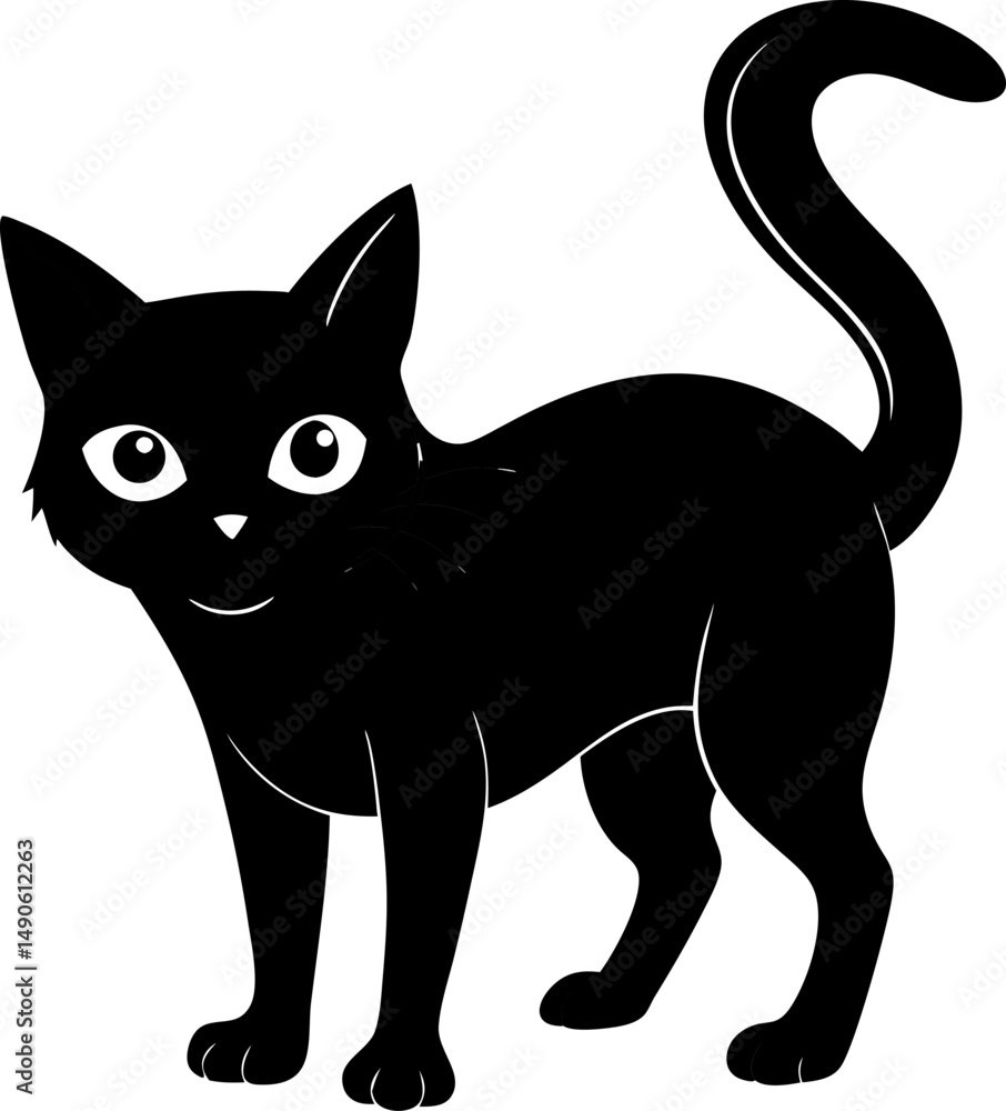 Obraz premium Cat Standing on toes, curious or sneaky black silhouette vector icon on white or transparent background