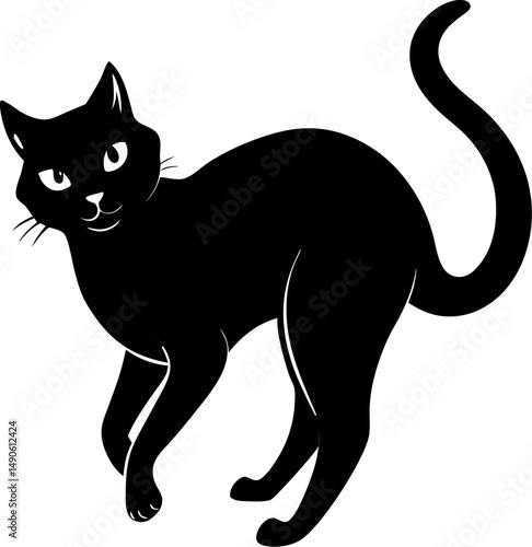 Cat Pounce Prep – Rear wiggling, ready to leap black silhouette  vector icon on white or transparent background