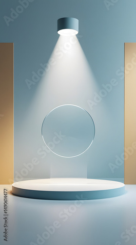 Pastel Blue and Cream Modern Podiums. Generative By Ai