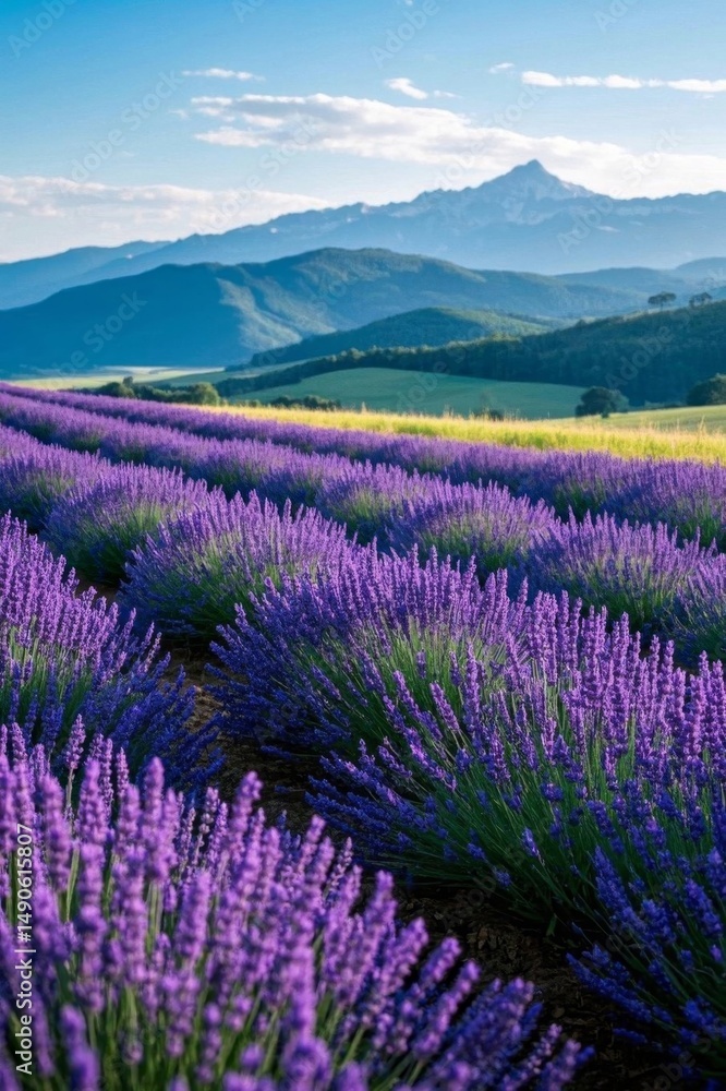 Obraz premium lavender field with mountains in the background