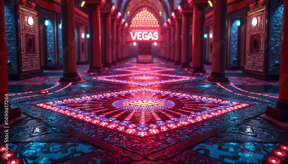 Obraz premium Neon Vegas Corridor: A Vibrant, Illuminated Passage