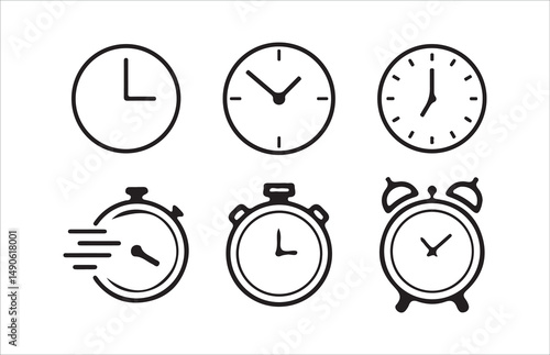 Time icon set. Timer, alarm, schedule, hourglass, clock icons, Victor illustrations  Eps 10