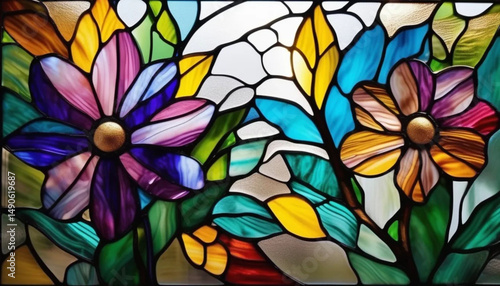 Wallpaper Mural Colorful floral stained glass as a background.  Torontodigital.ca