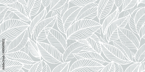 Seamless Gray and White Leaf Pattern Background