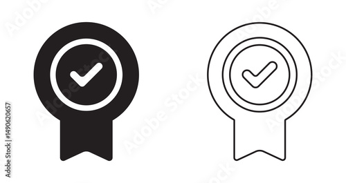 Approval , verified, quality symbol. Certified, qualified medal icon. solid and outline icon.