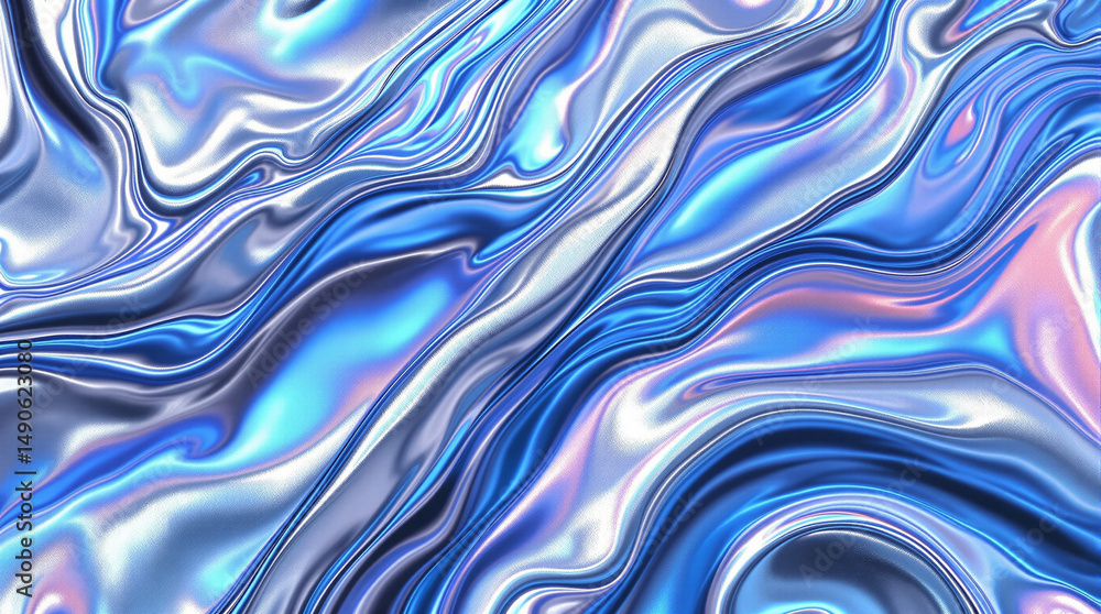 Obraz premium Liquid metal design: An alluring illustration of fluid metallic surface of iridescent colors. The smooth curves and vibrant hues suggest a dynamic and evolving form.