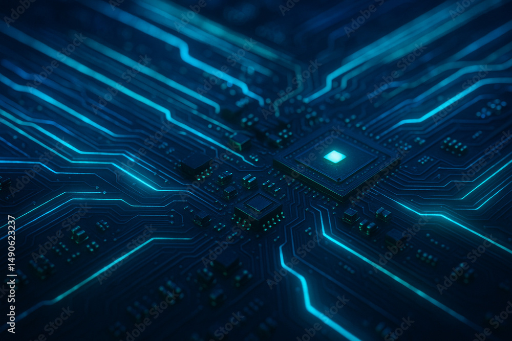 Fototapeta premium electronic circuit board. abstract computer technology background, futuristic business data modern concept. 