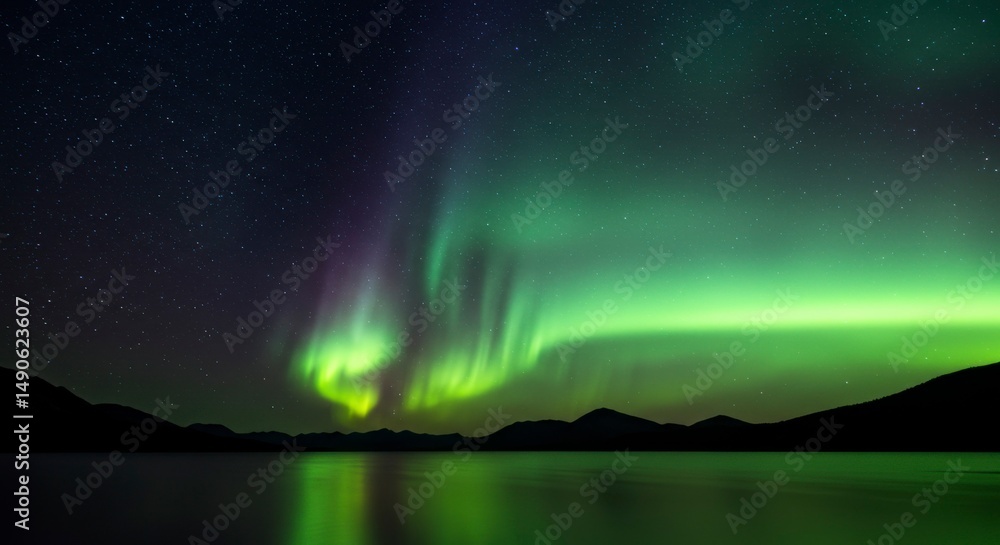 Naklejka premium Aurora Borealis over a lake at night