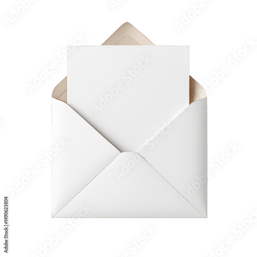A white envelope with a blank card partially inserted inside.