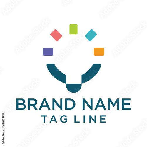 A vibrant and inclusive logo featuring a semi-circular, embracing shape in teal with colorful squares arranged above. Represents community, sharing, and diversity. Ideal for social or collaborative or