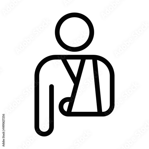 Injured figure with sling bandage. Vector illustration. Editable stroke.