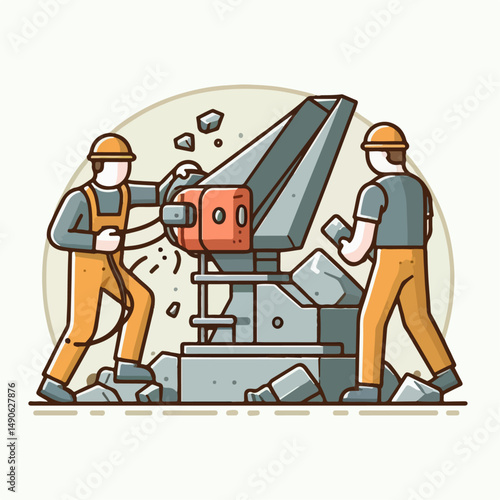 illustration of projeck worker crushing rocks