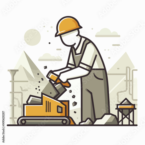 illustration of project workers crushing rocks