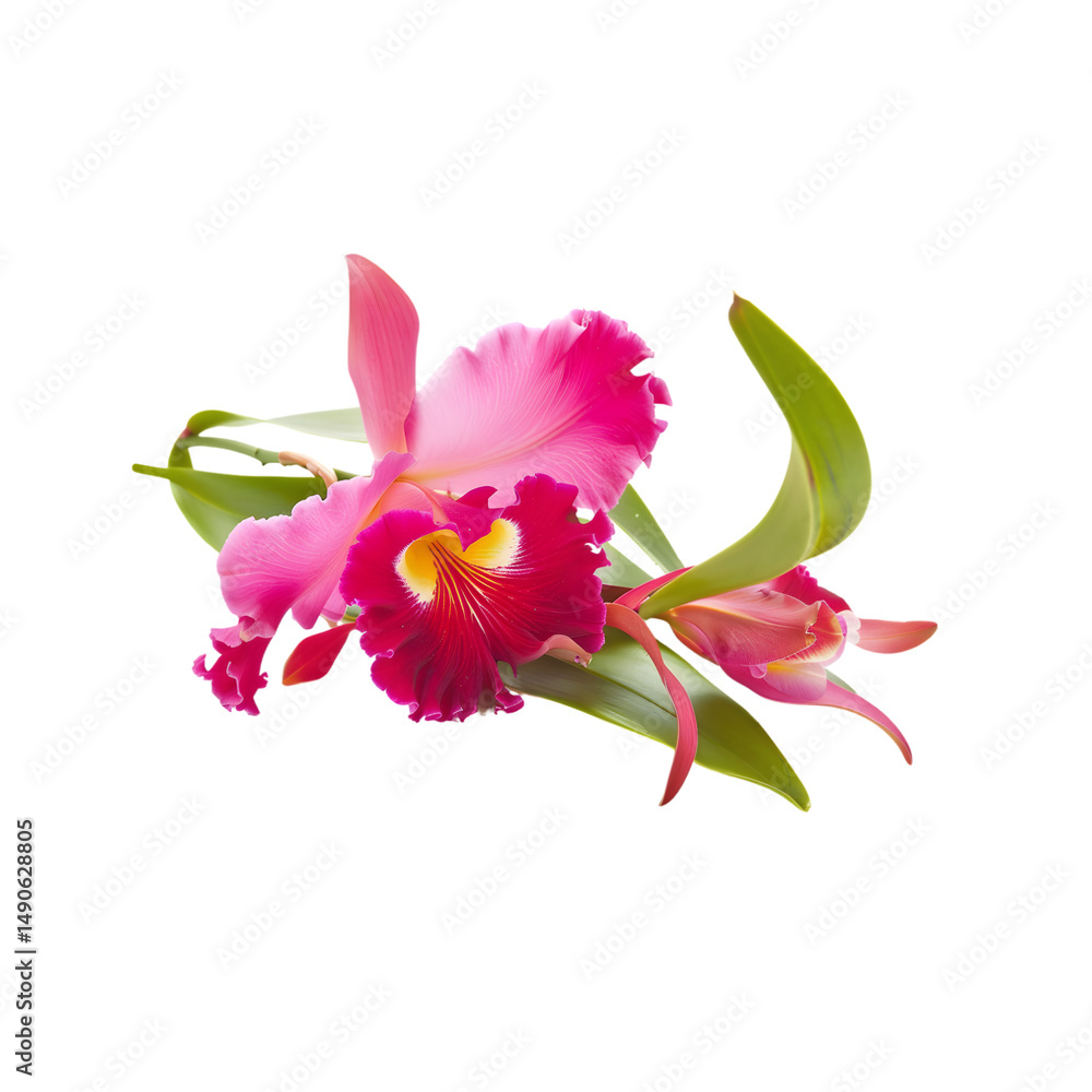 Naklejka premium Beautiful Cattleya orchid flower displayed in full bloom on transparent background