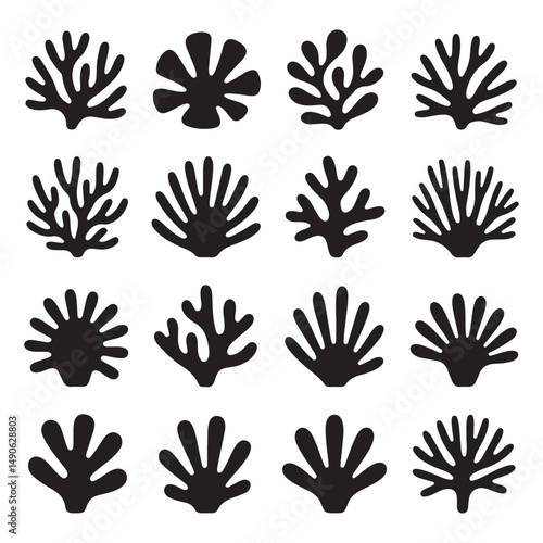 Collection of various coral reef silhouettes, perfect for marine life, nature, and underwater-themed designs or projects.