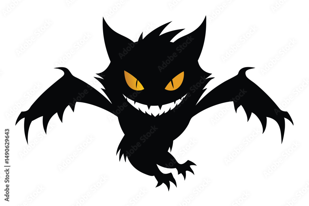 Naklejka premium Spooky silhouette creature : Capturing the eerie essence, a dark silhouette of an enigmatic creature with piercing golden eyes.