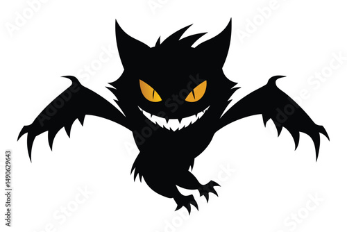 Spooky silhouette creature : Capturing the eerie essence, a dark silhouette of an enigmatic creature with piercing golden eyes.