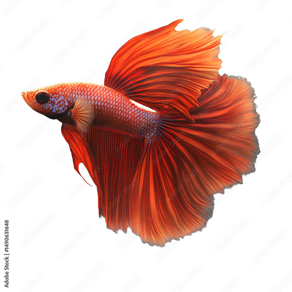 Fototapeta premium Vibrant Red Betta Fish with Flowing Fins on Transparent Background