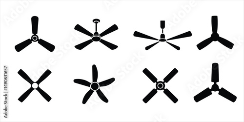 ceiling fan vector silhouette hand drawn illustration on white background. cooling fan icon black color. 