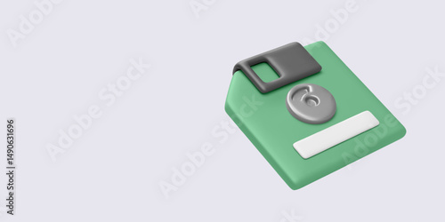 Secure Save Icon. 3d Cartoon-Style Green Floppy Disk With Padlock Symbol for Data Protection and Security Concepts. Simple Minimal Design. Vector Illustration