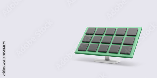 Solar Panel. Modern 3D Green Photovoltaic Cell for Clean Energy and Eco Electricity Generation. Minimal Design with Environmental Message. Vector Illustration
