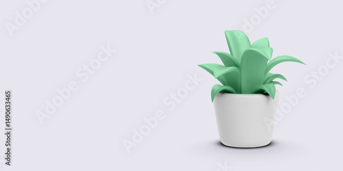 Houseplant Icon. Decorative Green Succulent in White Pot, Minimal 3d Cartoon Style for Eco Projects, UI, or Nature Concepts. Perfect for Apps and Web. Vector Illustration