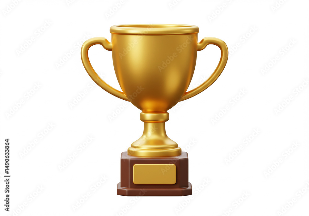 Golden trophy cup on a brown base, symbol of success, achievement and winning. Golden trophy cup on a brown base, symbol of success, achievement and winning.