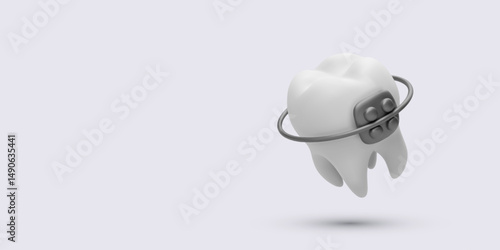 Tooth With Braces In Modern Clean 3D Style Representing Orthodontics And Dental Correction Concepts. Vector Illustration