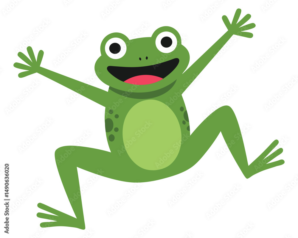 Fototapeta premium Happy Cartoon Frog Jumping with Joy in a Colorful and Playful Style