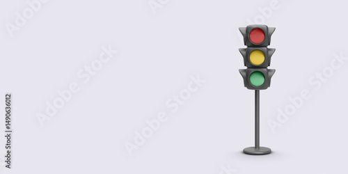Traffic Light in 3D Cartoon Style, Red Yellow Green Signal for Urban Road Safety, Transportation, and Navigation Design. Vector Illustration