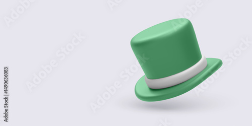 Green Top Hat in 3D Cartoon Style, Classic St. Patrick’s Day Costume Accessory for Holiday or Celebration Themes. Vector Illustration