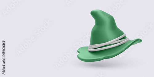 Magic Wizard Hat in 3D Cartoon Style with Green and White Colors, Perfect for Fantasy, Halloween or Game Design Projects. Vector Illustration