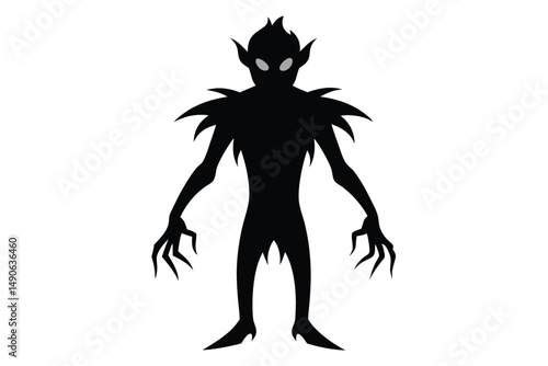 Shadowy Creature Silhouette: A haunting silhouette of a mysterious creature with pointed ears, clawed hands, and an enigmatic gaze stands against the backdrop of the darkness.