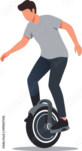 Young Man Riding Electric Unicycle in Urban Environment for Modern Mobility Lifestyle