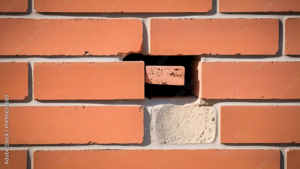 Obraz premium Man Peeking Through Red Brick Wall Gap