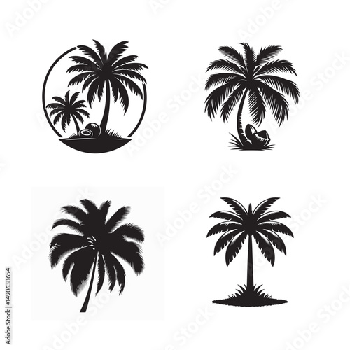 Palm Silhouttes, Coconut tree silhouettes Bundle and Set of palm tree silhouettes 
