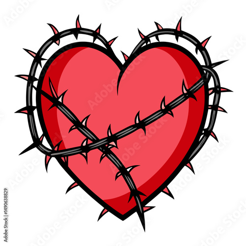 Barbed Wire Heart Vector  Pain and Love . Broken Love Heart with Thorns Vector Art Symbol 

